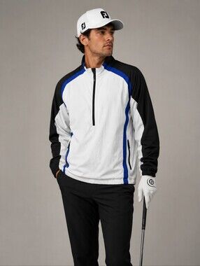 FootJoy 1/4 Zip Pullover Windbreaker Size L White Blue FJ Golf